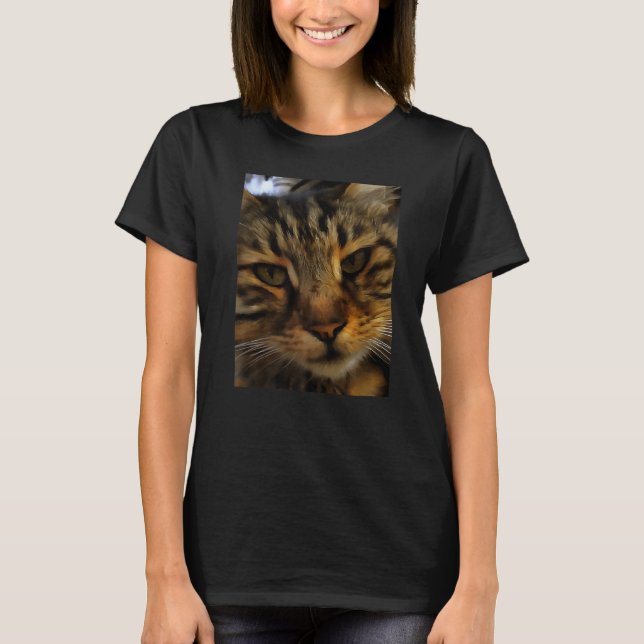 Camiseta Gato Tabby de Cabelo Comprido Retrato Artístico de (Frente)