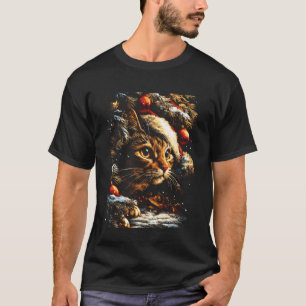 Camiseta Gato Tabby de Natal com Chapéu de Papai Noel Festi