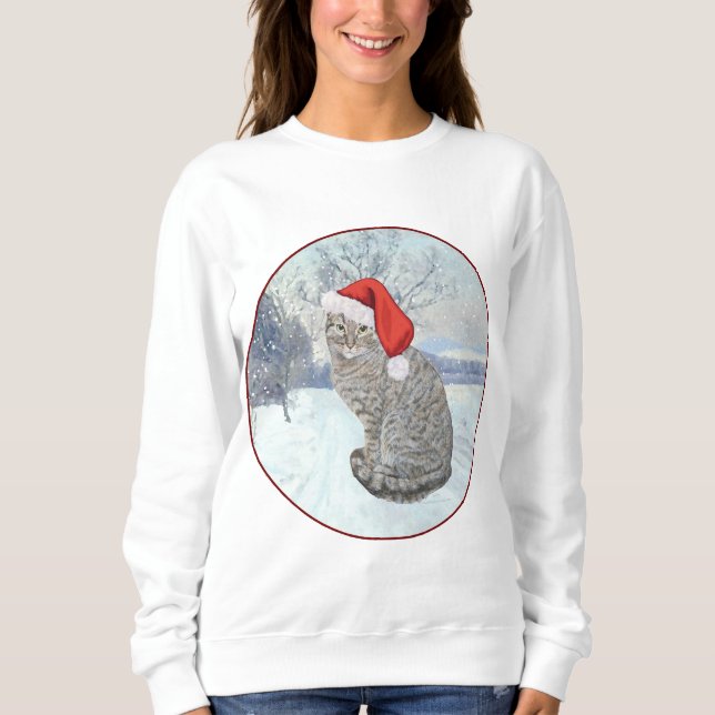 Camiseta Gato Tabby de Natal Nevado (Frente)