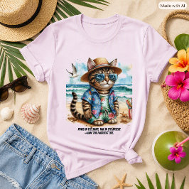Camiseta Gato Tabby Engraçado na Praia Férias Tropicais 