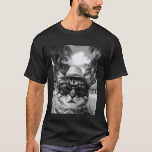 Camiseta Gato Tabby Engraçado Selfie Gato Férias de Verão