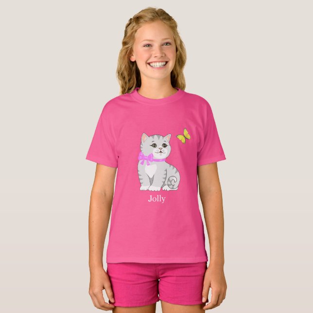 Camiseta Gato Tabby Fofo & Passarinho (Frente Completa)