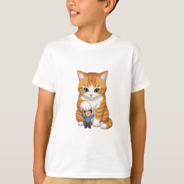 Camiseta Gato Tabby Gengibre Gigante e Menino Crianças
