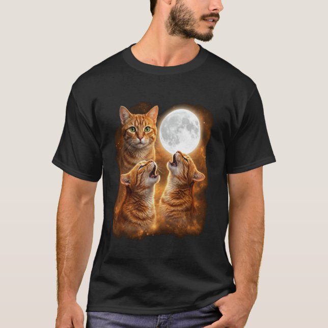 Camiseta Gato Tabby Laranja Design de Lua Uivando Gato Tabb (Frente)