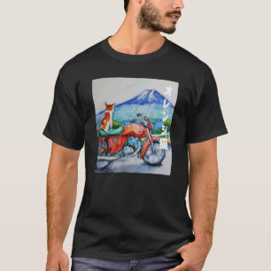 Camiseta Gato Tabby Laranja em uma Aventura de Moto Japones