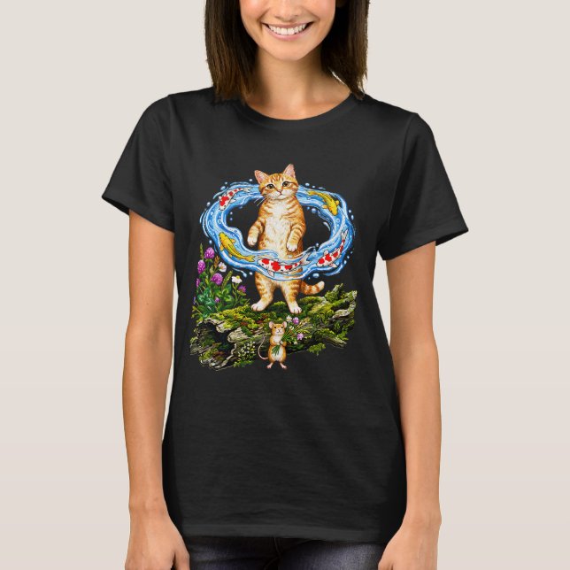 Camiseta Gato Tabby Laranja, Rato e Peixe Koi (Frente)