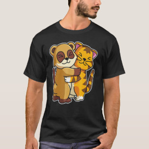 Camiseta Gato Tabby & Meerkat Animais Fofos Para Mulheres A