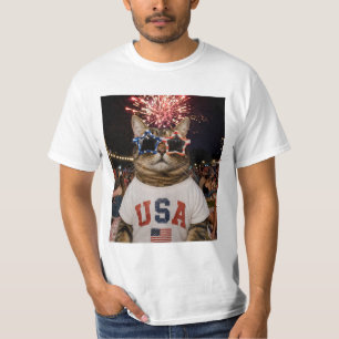 Camiseta Gato Tabby Meme Viral Engraçado 4 de Julho