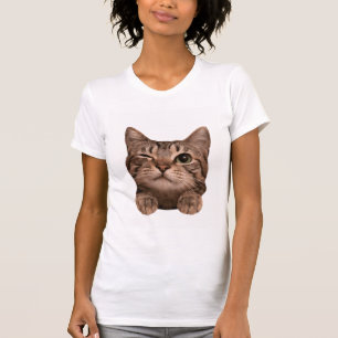 Camiseta Gato Tabby Piscando Olho Fofinho Patas Para Cima F