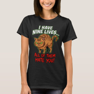Camiseta Gato Tabby Sarcástico Nove Vidas Odeia Você Engraç