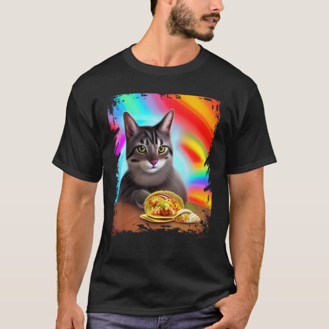 Camiseta Gato Taco Gato Arco-íris Engraçado Meme da Interne (Frente)