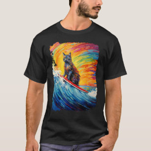 Camiseta Gato Tartaruga de Pop Art Surfando de Paddle Board