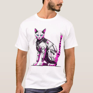 Camiseta Gato Tático Cyberpunk em Arte Neon