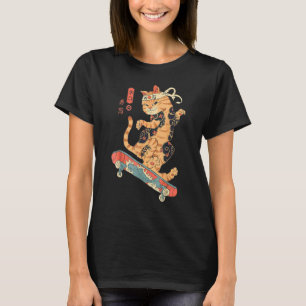 Camiseta Gato Tatuado De Skatana Skateboarding Ukiyo E Japo