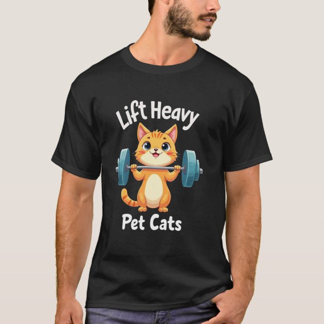 Camiseta Gato Temático de Academia Engraçado com Halterofil (Frente)