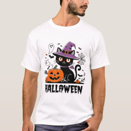 Camiseta Gato Testemunha com Pumpkins - Diversão do Hallowe