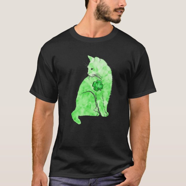 Camiseta Gato Tie Dye Verde Trevos Dia de São Patrício Sort (Frente)