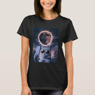 Camiseta Gato tirando uma selfie com Eclipse Lunar Total Ma