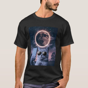 Camiseta Gato tirando uma selfie com Eclipse Lunar Total Ma