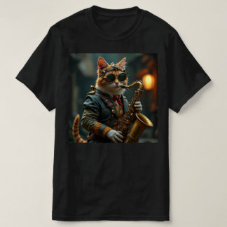 Camiseta Gato toca o sax.