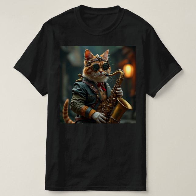 Camiseta Gato toca o sax. (Frente do Design)