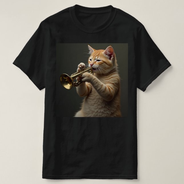 Camiseta Gato toca trompete. (Frente do Design)