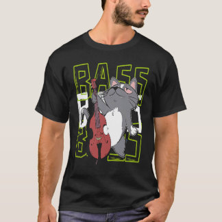 Camiseta Gato Tocador de Contrabaixo Músico de Jazz Contrab