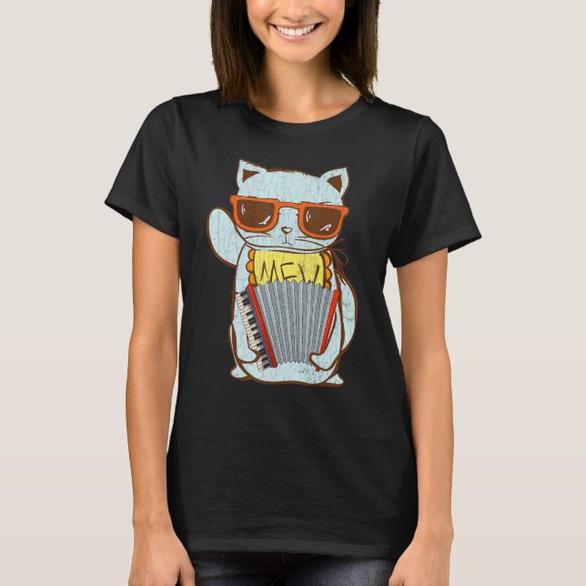 Camiseta Gato Tocando Acordeão  Gráfico de Tocador de Acord (Frente)