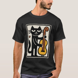 Camiseta Gato Tocando Arte Musical de Contrabaixo Eretos