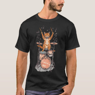 Camiseta Gato Tocando Bateria Música Rock