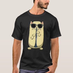 Camiseta Gato Tocando Clarinete Instrumento Tocador de Músi