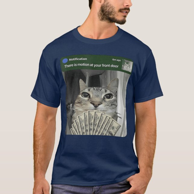 Camiseta Gato Tocando com Meme de Movimento menino engraçad (Frente)