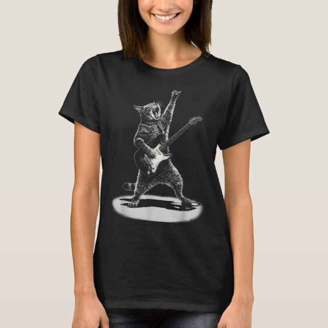 Camiseta Gato Tocando Guitarra Astro do Rock Rock and Roll  (Frente)