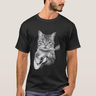 Camiseta Gato Tocando Guitarra Design para Fãs de Música e 