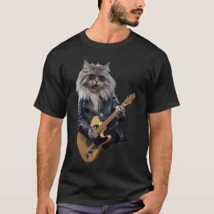 Camiseta Gato Tocando Guitarra Estrela do Rock Rock And Rol