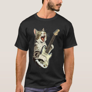 Camiseta Gato Tocando Guitarra Estrela Rock and Roll Homens