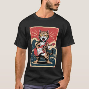 Camiseta Gato Tocando Guitarra Homens Mulheres Distressed R