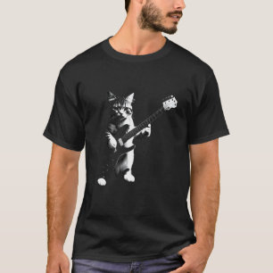 Camiseta Gato Tocando Música Rock de Guitarra Elétrica Humo