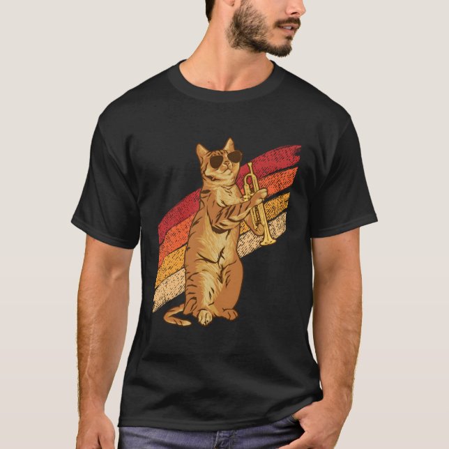 Camiseta Gato Tocando Trombone Com Óculos de Sol Trombonist (Frente)