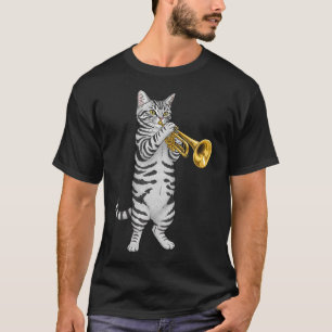 Camiseta Gato Tocando Trompete Marcha Banda Homens Mulheres