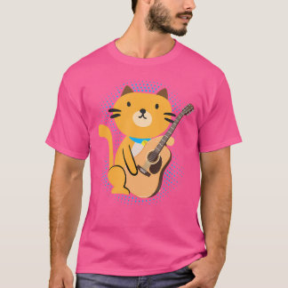 Camiseta Gato tocando violão acústico músico guitaris Legal