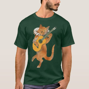 Camiseta Gato tocando violão acústico músico guitaris Legal