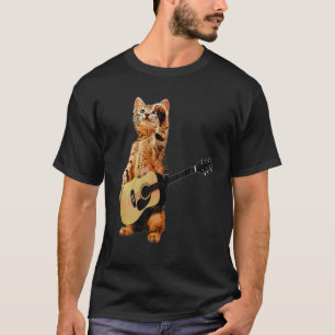 Camiseta Gato tocando violão acústico músico guitaris Legal