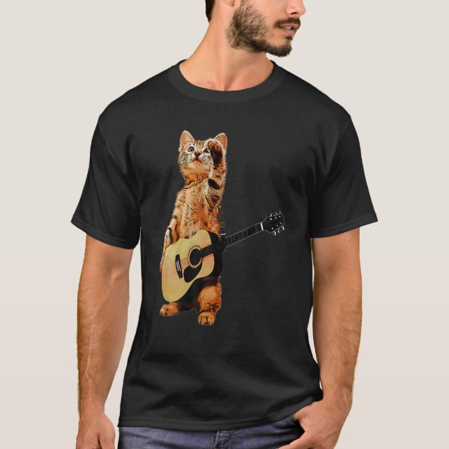 Camiseta Gato tocando violão acústico músico guitaris Legal (Frente)