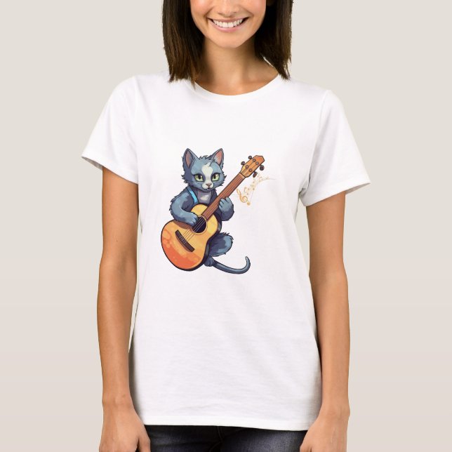 Camiseta Gato tocando violão, gato e música (Frente)