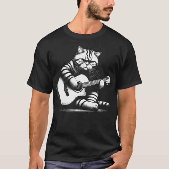 Camiseta Gato Tocando Violão Guitarra Acústica (Frente)
