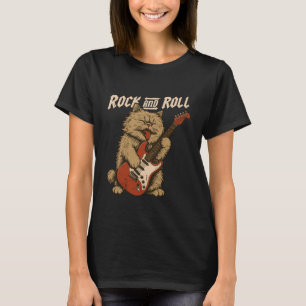Camiseta Gato Tocando Violão Legal Engraçado Rocha Fofinho
