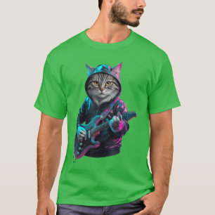 Camiseta Gato Tocando Violão Rock and Roll Astro do Rock pa