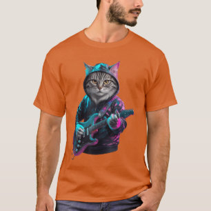 Camiseta Gato Tocando Violão Rock and Roll Astro do Rock pa