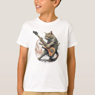 Camiseta Gato Tocando Violão Rock Cat Metal Mus